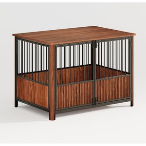 Cesicia Fluted Wood Double Door Design Furniture Style Dog Crate, Walnut, 43 inch