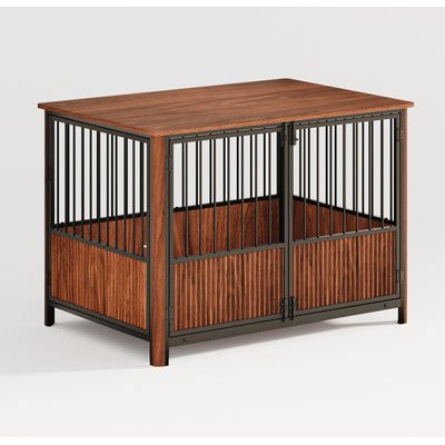 Cesicia Cesicia Fluted Wood Double Door Design Furniture Style Dog Crate, Walnut, 43 inch