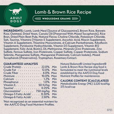 Show full view: Natural Balance Limited Ingredient Lamb & Brown Rice Recipe Dry Dog Food, 4-lb bag slide 7 of 11