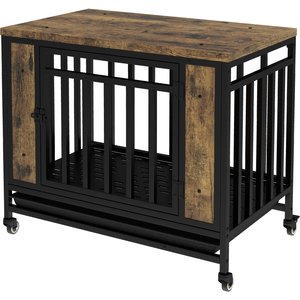Cesicia Single Door Furniture Style Dog Crate with Tray, Vintage Wooden, 32.5 inch