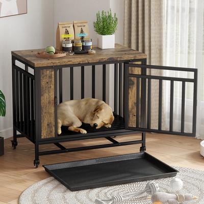 Show full view: Cesicia Single Door Furniture Style Dog Crate with Tray, Vintage Wooden, 32.5 inch slide 6 of 7