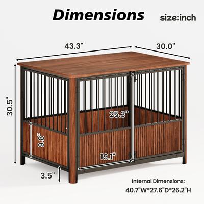 Show full view: Cesicia Fluted Wood Double Door Design Furniture Style Dog Crate, Walnut, 43 inch slide 6 of 6
