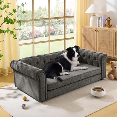 Show full view: Cesicia Rectangular Furniture Style Sofa Dog Bed, 55-in, Dark Gray slide 3 of 7