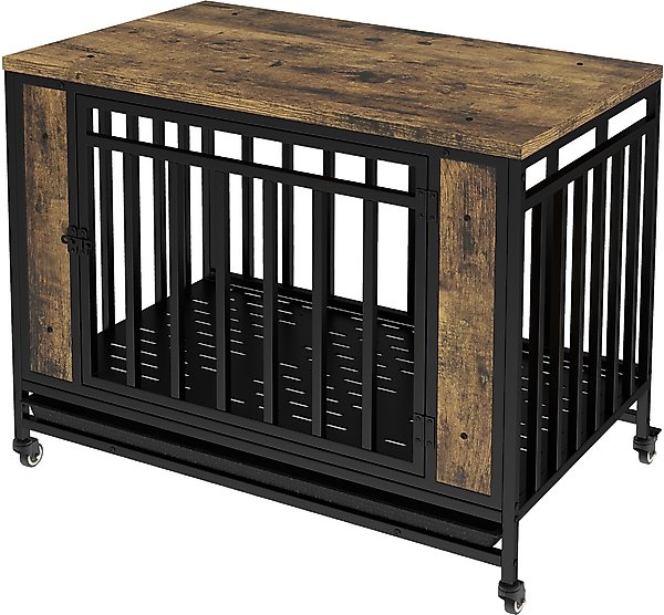 Show full view: Cesicia Single Door Furniture Style Dog Crate with Tray, Vintage Wooden, 39 inch slide 1 of 5