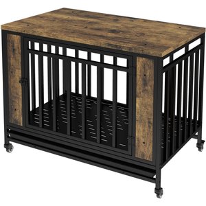 Cesicia Single Door Furniture Style Dog Crate with Tray, Vintage Wooden, 39 inch