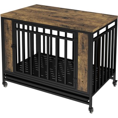 Cesicia Cesicia Single Door Furniture Style Dog Crate with Tray, Vintage Wooden, 39 inch