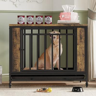 Show full view: Cesicia Single Door Furniture Style Dog Crate with Tray, Vintage Wooden, 39 inch slide 3 of 5
