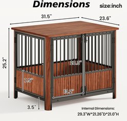 Cesicia Fluted Wood Double Door Design Furniture Style Dog Crate, Walnut, 31.5 inch slide 2 of 6