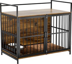 Cesicia Single Door Furniture Style Dog Crate with Cushion & Bowls, Black, 41 inch