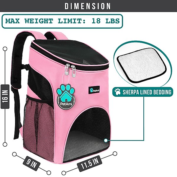 Show full view: PetAmi Premium Backpack Dog & Cat Carrier, Pink slide 2 of 9