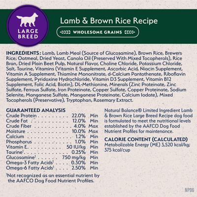 Show full view: Natural Balance L.I.D. Limited Ingredient Diets Lamb & Brown Rice Formula Large Breed Dry Dog Food, 12-lb bag slide 7 of 11