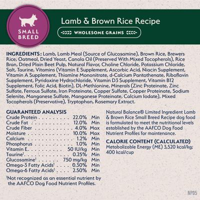 Show full view: Natural Balance Limited Ingredient Lamb & Brown Rice Small Breed Bites Recipe Dry Dog Food, 4-lb bag slide 7 of 11