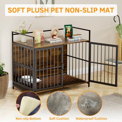 Show full view: Cesicia Single Door Furniture Style Dog Crate with Cushion & Bowls, Black, 41 inch slide 6 of 7