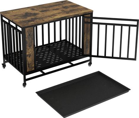 Show full view: Cesicia Single Door Furniture Style Dog Crate with Tray, Vintage Wooden, 39 inch slide 2 of 5