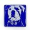Show in main carousel: Kiku Custom Handmade Pet Portrait Fused Glass Coaster, White Print on Deep Blue Glass, 4-in x 4-in slide 1 of 5