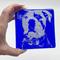 Show in main carousel: Kiku Custom Handmade Pet Portrait Fused Glass Coaster, White Print on Deep Blue Glass, 4-in x 4-in slide 4 of 5