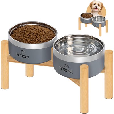 UPSKY UPSKY Elevated Stainless Steel Dog Bowls with Wooden Stand, 27-oz