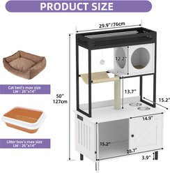 Wooflex Hidden Charging & Feeding Station Cat Litter Box Furniture Cabinet with Shelves & Condo, White slide 2 of 9