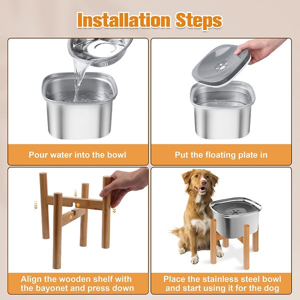 Show full view: UPSKY Elevated Stainless Steel Dog Water Bowl with Stand, 3-l slide 5 of 6