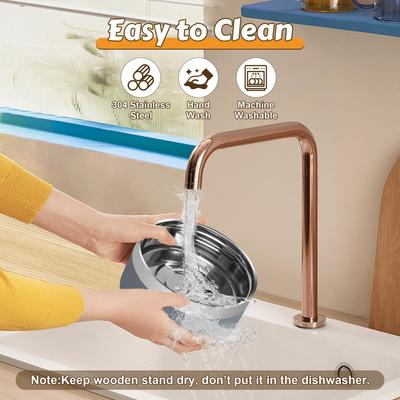 Show full view: UPSKY Elevated Stainless Steel Dog Bowls with Wooden Stand, 27-oz slide 6 of 7