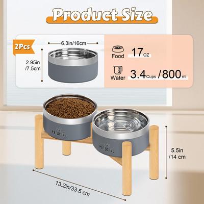 Show full view: UPSKY Elevated Stainless Steel Dog Bowls with Wooden Stand, 27-oz slide 2 of 7