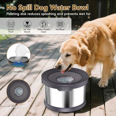Show full view: UPSKY Slow Drinking Anti-Splash Non-skid Stainless Steel Slow Feeder Dog Water Bowl, Grey, 2.6-gal slide 3 of 10