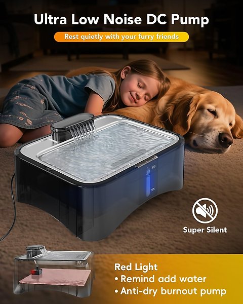 Show full view: UPSKY Elevated 4 Heights Adjustable Stainless Steel Dog & Cat Water Fountain with Dispenser, Ultra-Quiet Pump & 2 Replacement Filters, Black, 2.25-gal slide 7 of 9