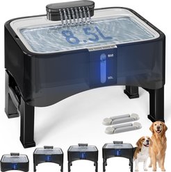 UPSKY Elevated 4 Heights Adjustable Stainless Steel Dog & Cat Water Fountain with Dispenser, Ultra-Quiet Pump & 2 Replacement Filters, Black, 2.25-gal