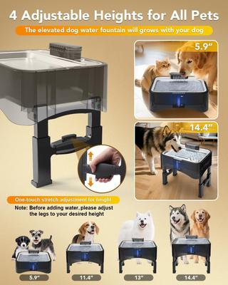 Show full view: UPSKY Elevated 4 Heights Adjustable Stainless Steel Dog & Cat Water Fountain with Dispenser, Ultra-Quiet Pump & 2 Replacement Filters, Black, 2.25-gal slide 3 of 10