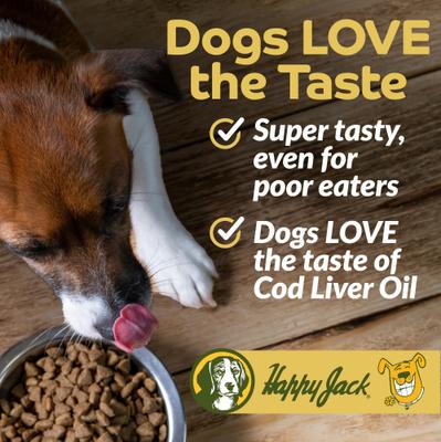 Show full view: Happy Jack Cod Liver Fish Oil Skin & Coat Omega 3 Supplement for Dogs, for Joint, 16-fl oz bottle slide 4 of 11
