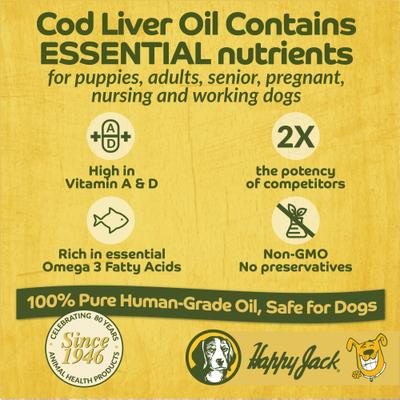 Show full view: Happy Jack Cod Liver Fish Oil Skin & Coat Omega 3 Supplement for Dogs, for Joint, 16-fl oz bottle slide 5 of 11