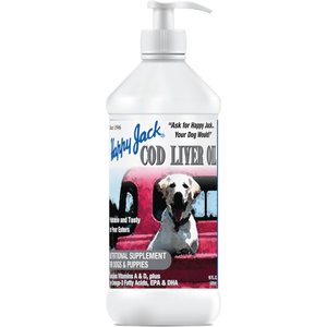 Happy Jack Cod Liver Fish Oil Skin & Coat Omega 3 Supplement for Dogs, for Joint, 16-fl oz bottle