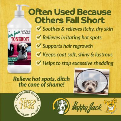 Show full view: Happy Jack Tonekote Itch Relief Skin & Coat Supplement Oil for Dogs, 16-fl oz bottle slide 3 of 10
