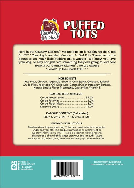 Country Kitchen Puffed Tots Chicken Dog Chews, 7-oz bag