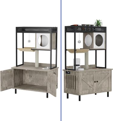 Show full view: Wooflex Hidden Charging & Feeding Station Cat Litter Box Furniture Cabinet with Shelves & Condo, Gray slide 8 of 10