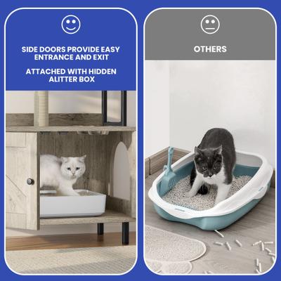 Show full view: Wooflex Hidden Charging & Feeding Station Cat Litter Box Furniture Cabinet with Shelves & Condo, Gray slide 5 of 10