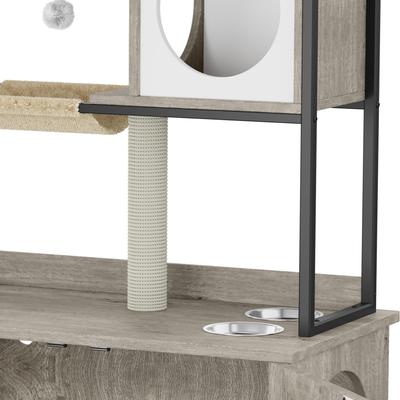 Show full view: Wooflex Hidden Charging & Feeding Station Cat Litter Box Furniture Cabinet with Shelves & Condo, Gray slide 6 of 10