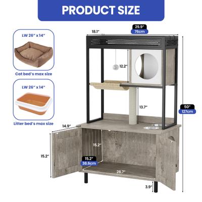 Show full view: Wooflex Hidden Charging & Feeding Station Cat Litter Box Furniture Cabinet with Shelves & Condo, Gray slide 2 of 10