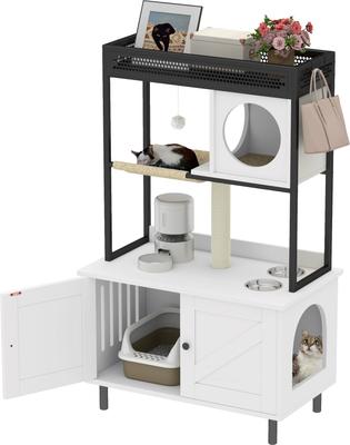 Show full view: Wooflex Hidden Charging & Feeding Station Cat Litter Box Furniture Cabinet with Shelves & Condo, White slide 9 of 10