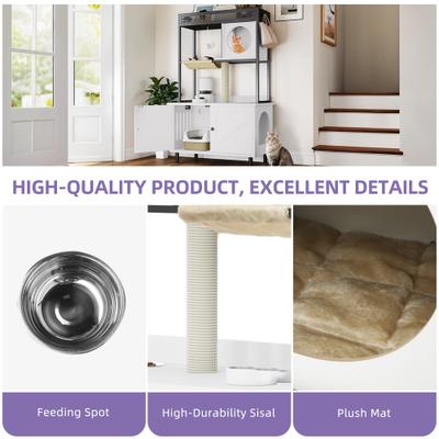 Show full view: Wooflex Hidden Charging & Feeding Station Cat Litter Box Furniture Cabinet with Shelves & Condo, White slide 4 of 10