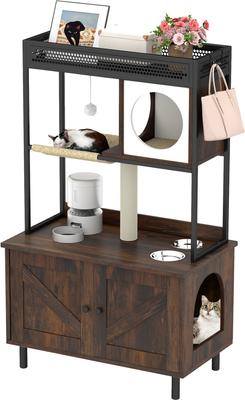 Show full view: Wooflex Hidden Charging & Feeding Station Cat Litter Box Furniture Cabinet with Shelves & Condo, Rustic Brown slide 9 of 10