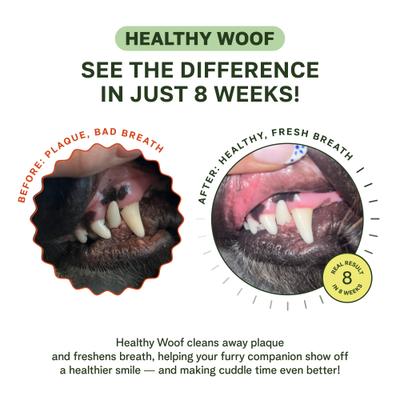 Show full view: Healthy Woof Oral Care Bone Broth Dental Powder Supplement for Dogs, 8.5-oz jar slide 4 of 7