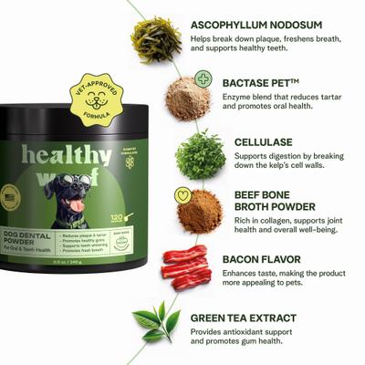 Show full view: Healthy Woof Oral Care Bone Broth Dental Powder Supplement for Dogs, 8.5-oz jar slide 6 of 7