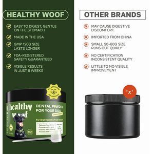 Healthy Woof Oral Care Bone Broth Dental Powder Supplement for Dogs, 4.2-oz jar