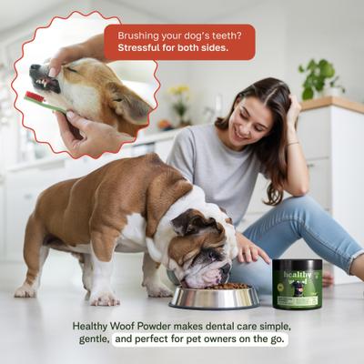 Show full view: Healthy Woof Oral Care Bone Broth Dental Powder Supplement for Dogs, 8.5-oz jar slide 3 of 7