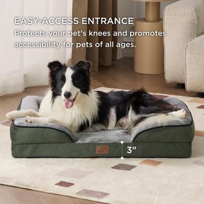 Show full view: Bedsure Orthopedic Bolster Dog Sofa Bed with Removable Cover, Dark Green, X-Large slide 4 of 10