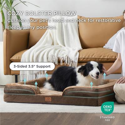 Show full view: Bedsure Orthopedic Bolster Dog Sofa Bed with Removable Cover, Dark Brown, Large slide 5 of 12