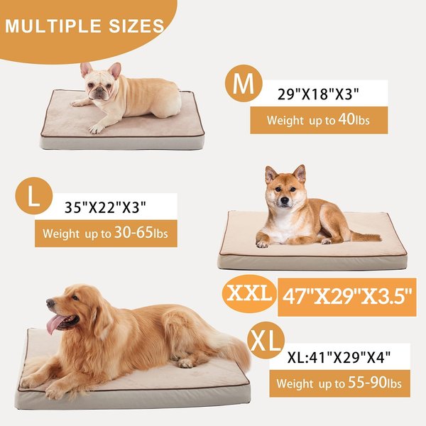 Show full view: LFC PETS Orthopedic Memory Foam Dog & Cat Bed with Removable Cover, Khaki, XX-Large slide 2 of 7