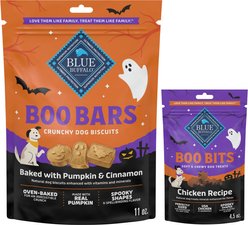 Blue Buffalo Boo Bars Pumpkin & Cinnamon Crunchy Treats, 11-oz bag + Boo Bits Tasty Chicken Recipe Dog Treats, 4.5-oz bag