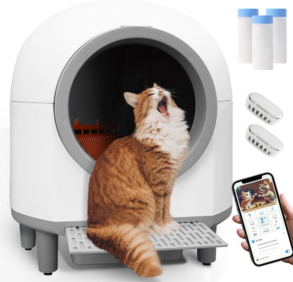 Show full view: Aoruefar Open-Top Self Cleaning Cat Litter Box, White slide 1 of 9
